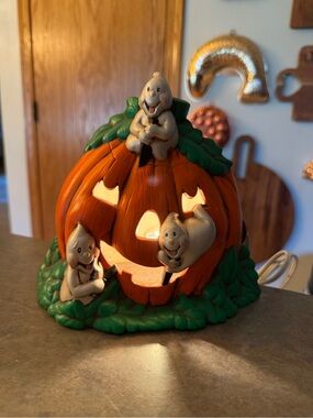 Vintage Ceramic Halloween Hand Painted Pumpkin lamp